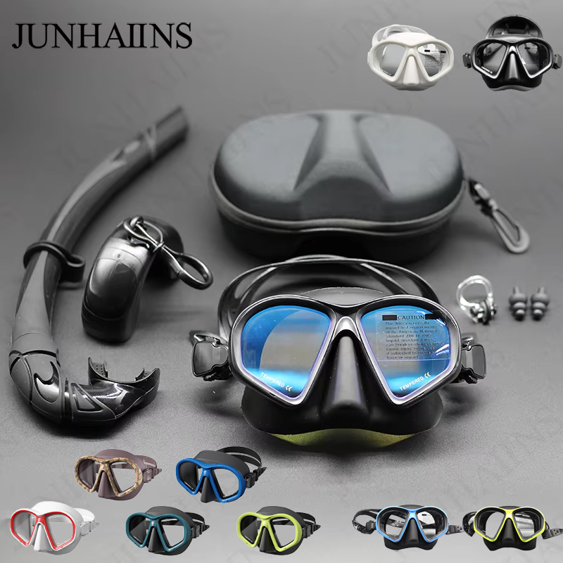 Freediving Mask Set - JUNHAIINS NEW Tempered Glass Freediving Mask